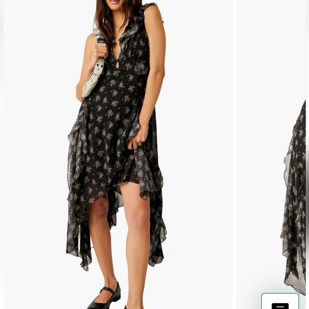 Free People Joaquin Floral Ruffle Plunge Dress